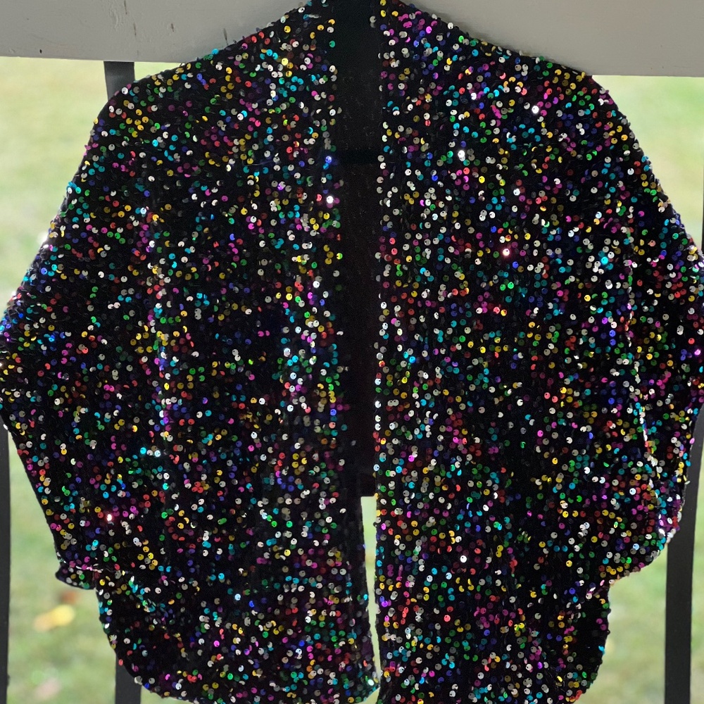 ANNA & AVA Velvet Sequin 3/4 Sleeve Open Front Jacket / OS / NWOT